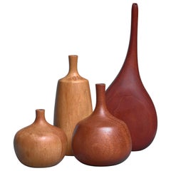 Vintage Set of Four Turned Wood Vases, Three by Rude Osolnik, USA, 1960s