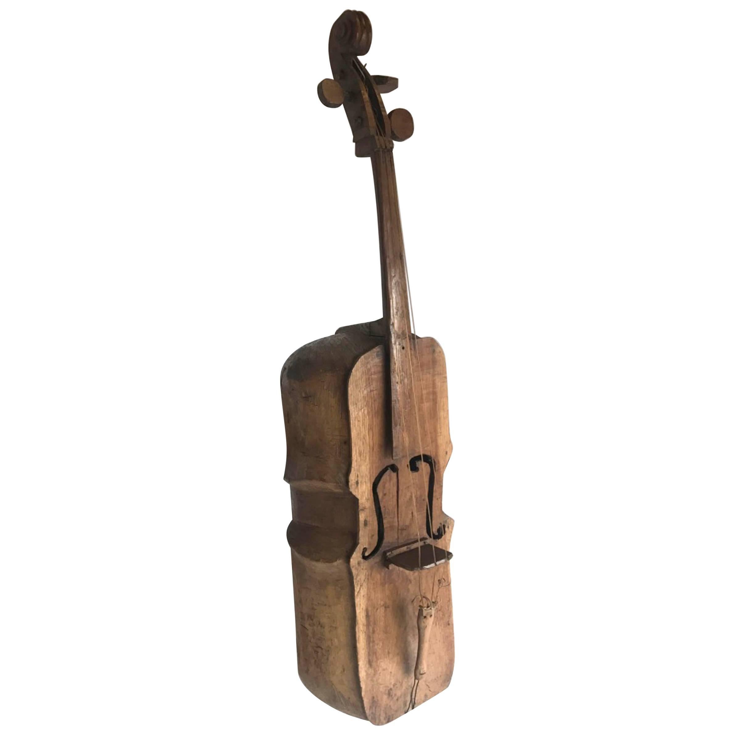 Vintage Carved Wooden Bass Sculpture