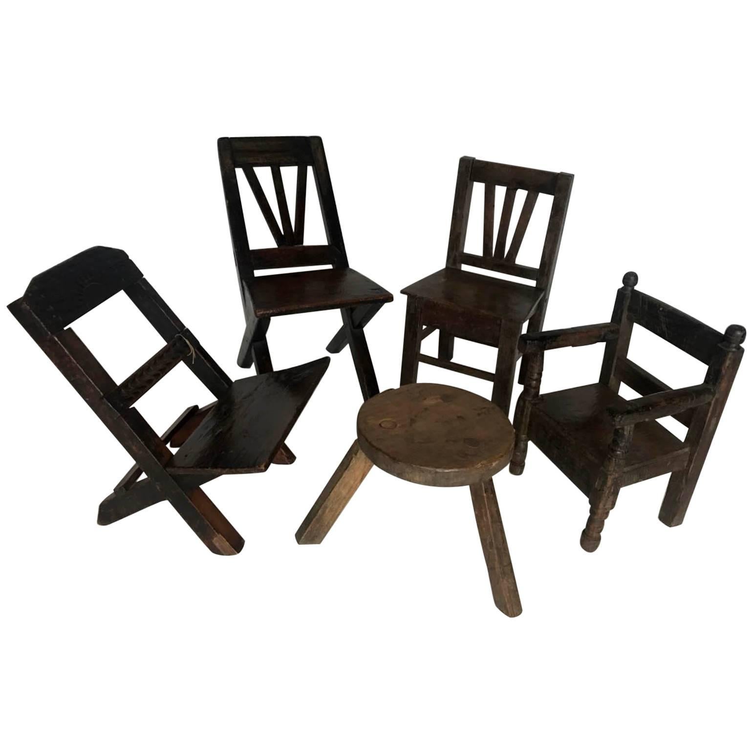 Collection of Vintage Kid's Chairs and Stool