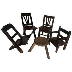 Collection of Antique Kid's Chairs and Stool