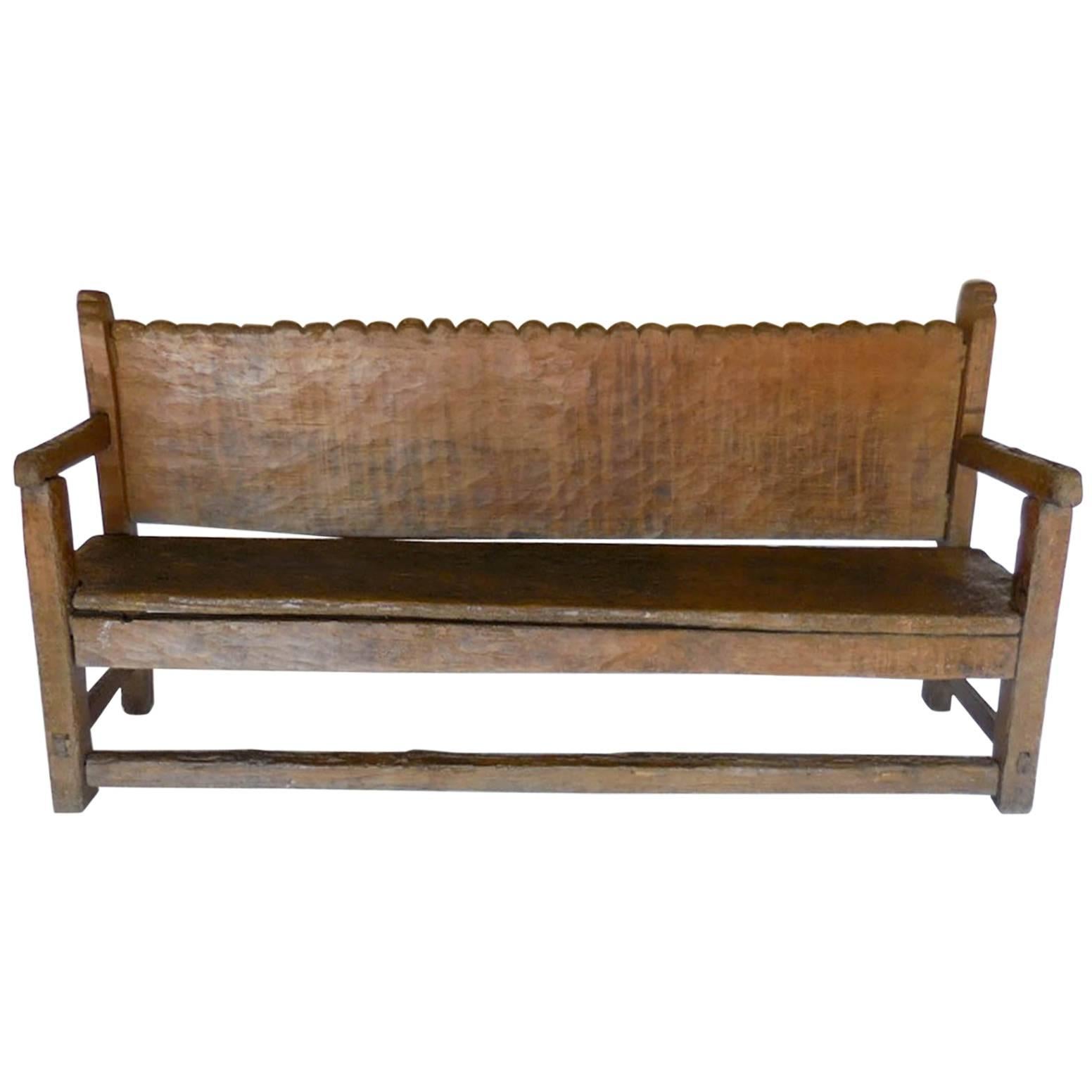 19th Century Rustic Scalloped Back Bench