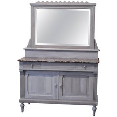 Soft Gray Painted Wood French Vanity with Marble Top