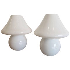 Pair of Italian Glass Murano Mushroom Shape Table Lamps