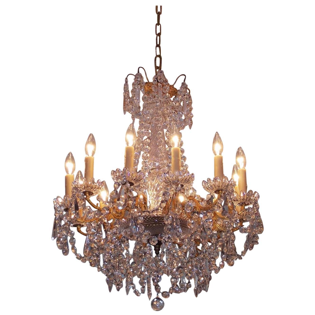 French Baccarat Gilt Bronze and Crystal Twelve-Arm Chandelier, Circa 1840