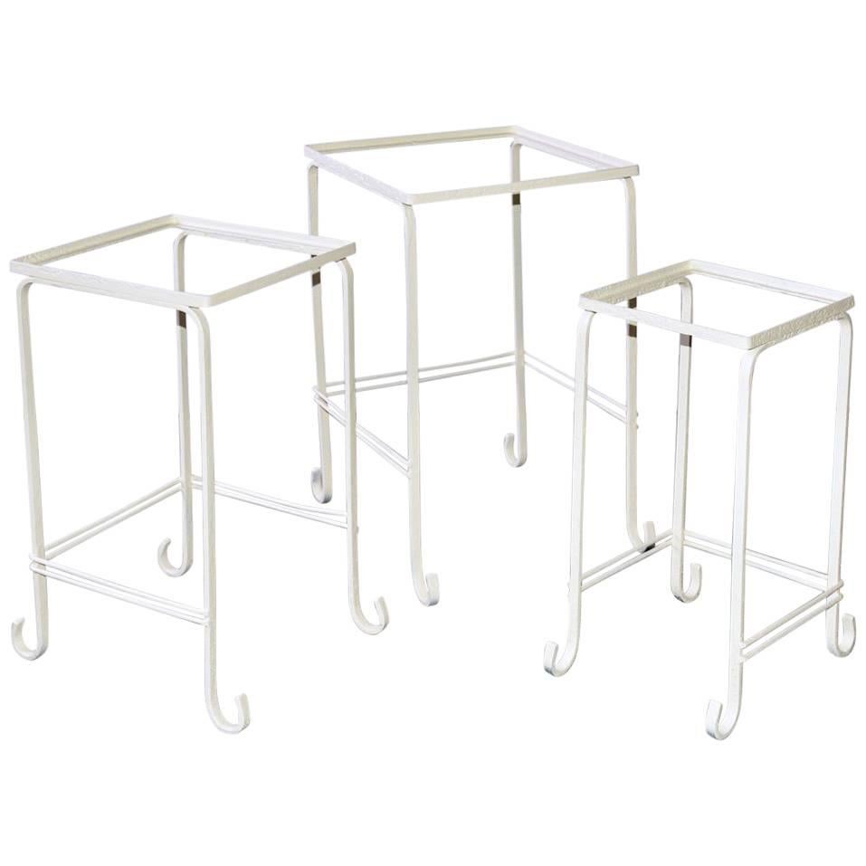 Set of Three Painted Stacking Iron Table