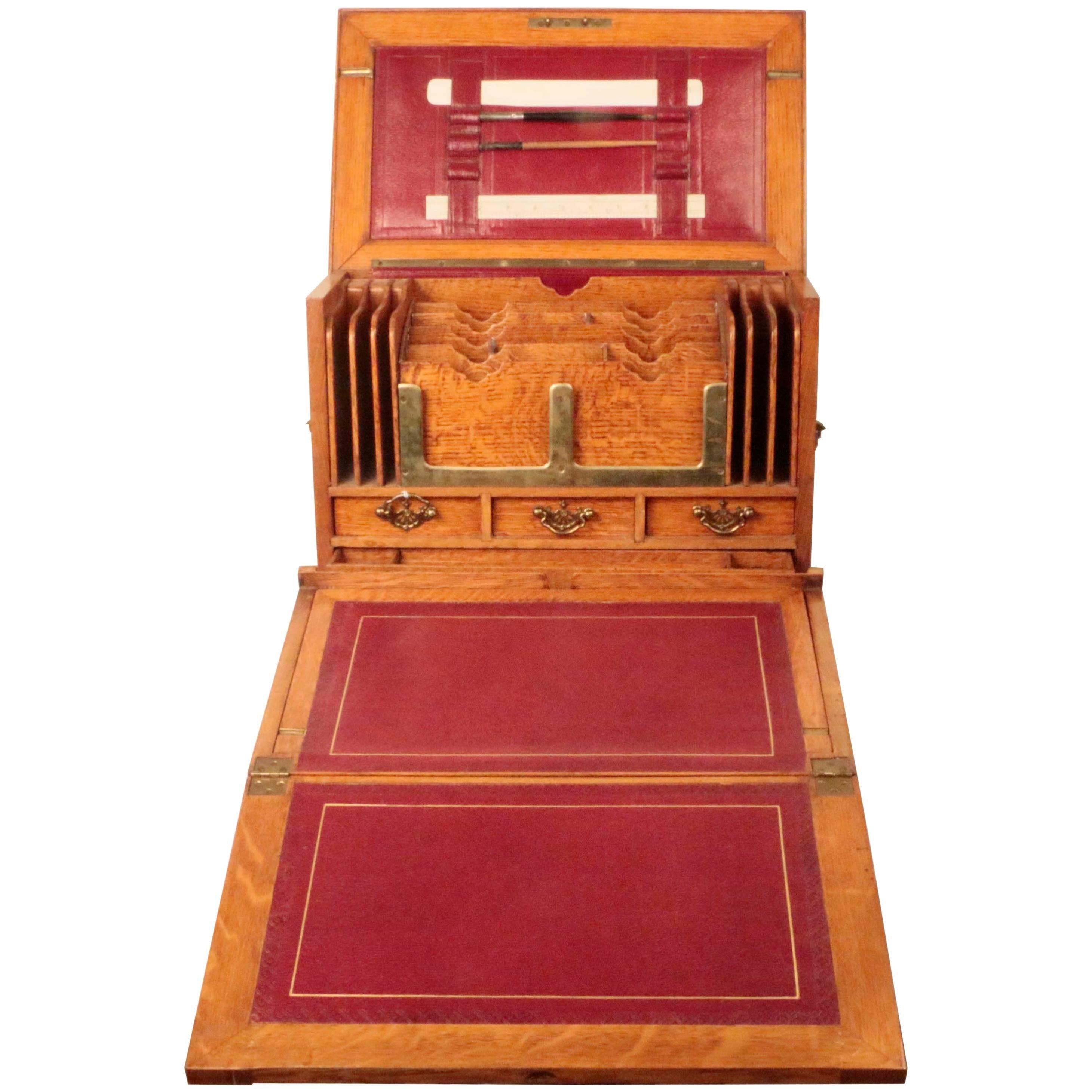 Antique Irish Golden Oak Writing Box 