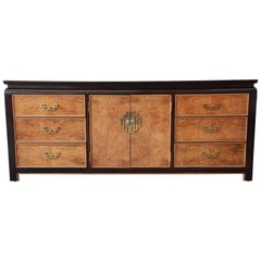 Vintage Century Furniture Burl Wood and Black Lacquer Chin Hua Chinoiserie Long Dresser