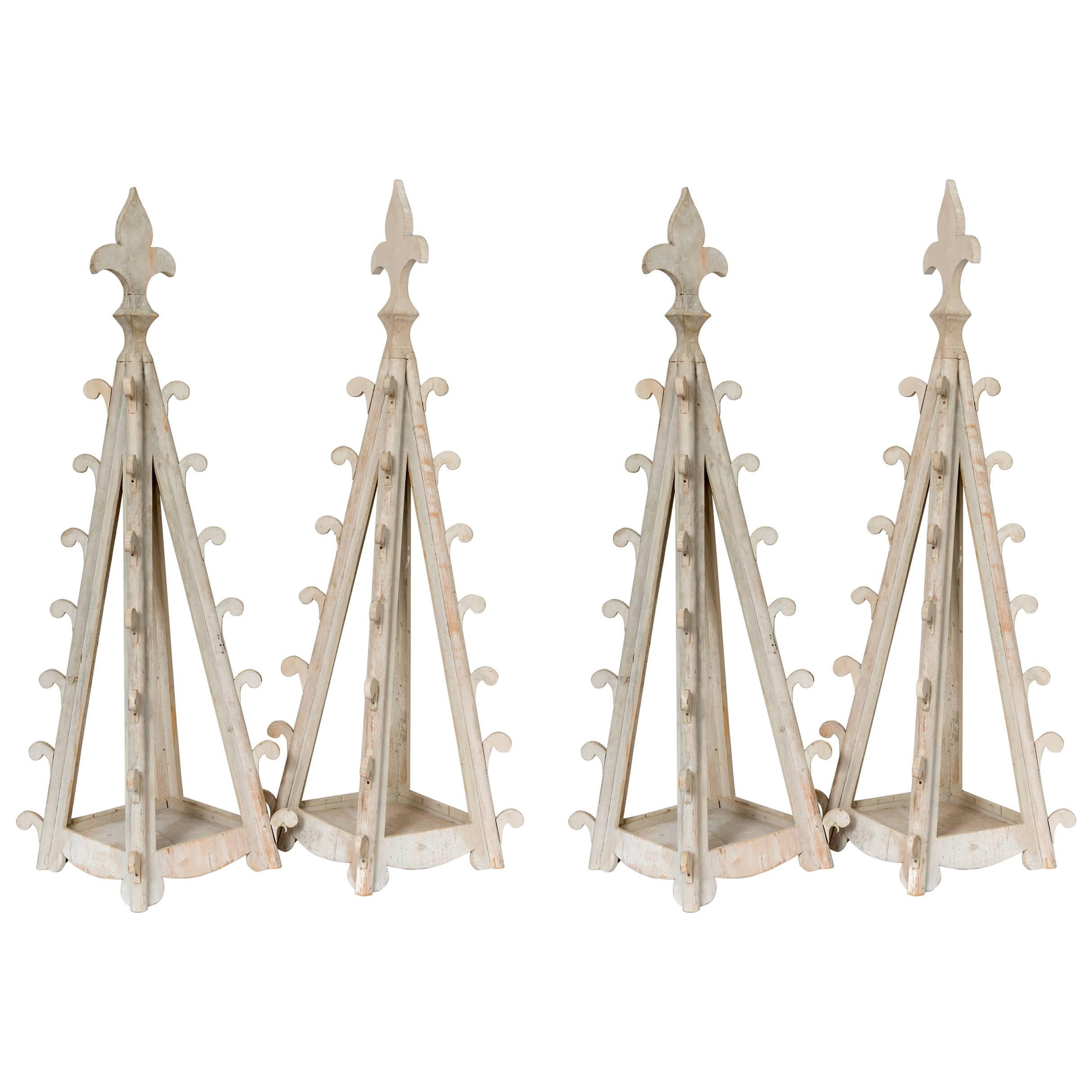 Two Pairs of Gothic Wooden Table Candleholders For Sale