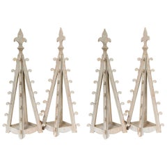 Two Pairs of Gothic Wooden Table Candleholders