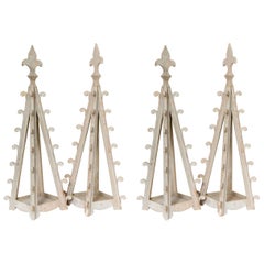 Two Pairs of Gothic Wooden Table Candleholders
