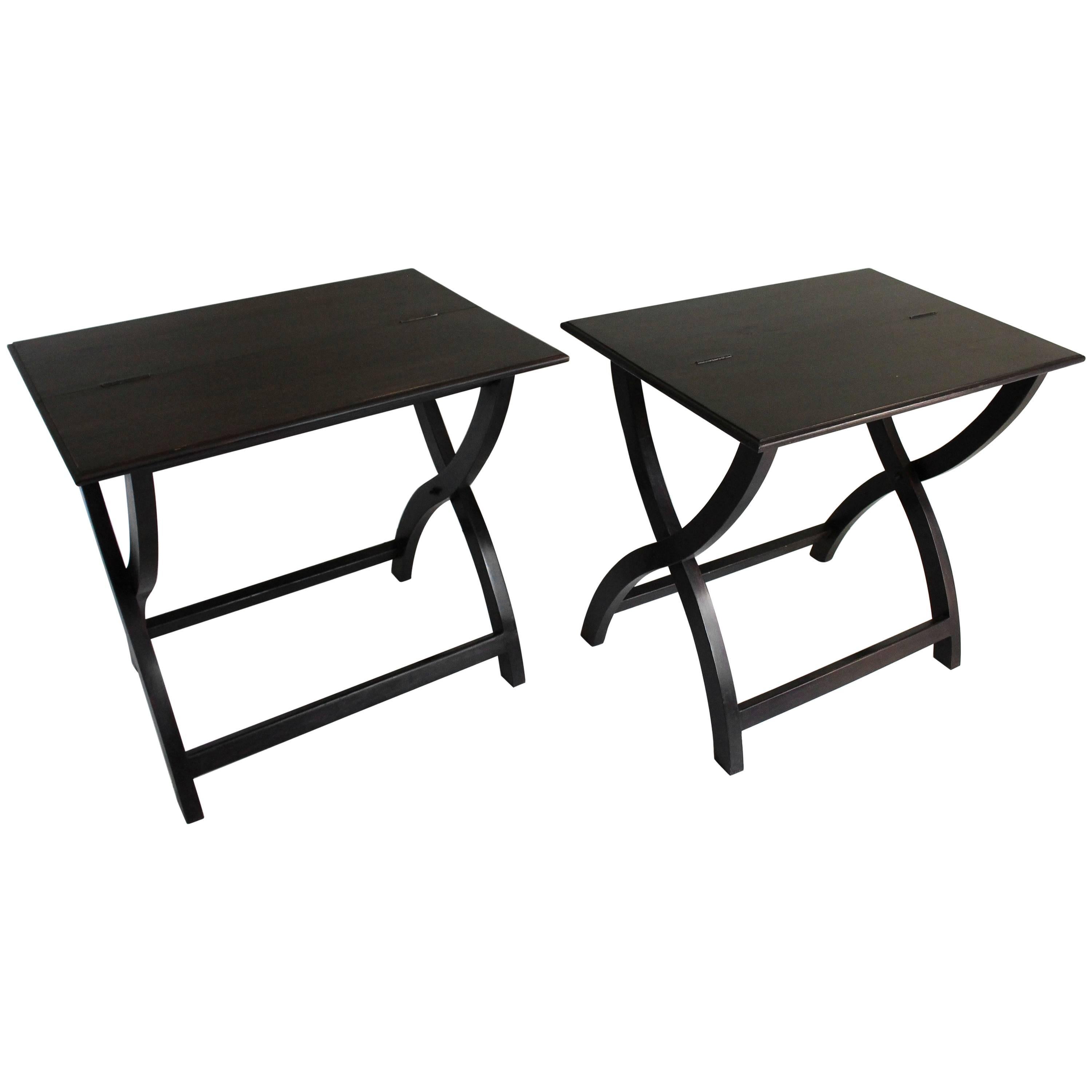 Pair of Ebonized Campaign-Style Tables For Sale