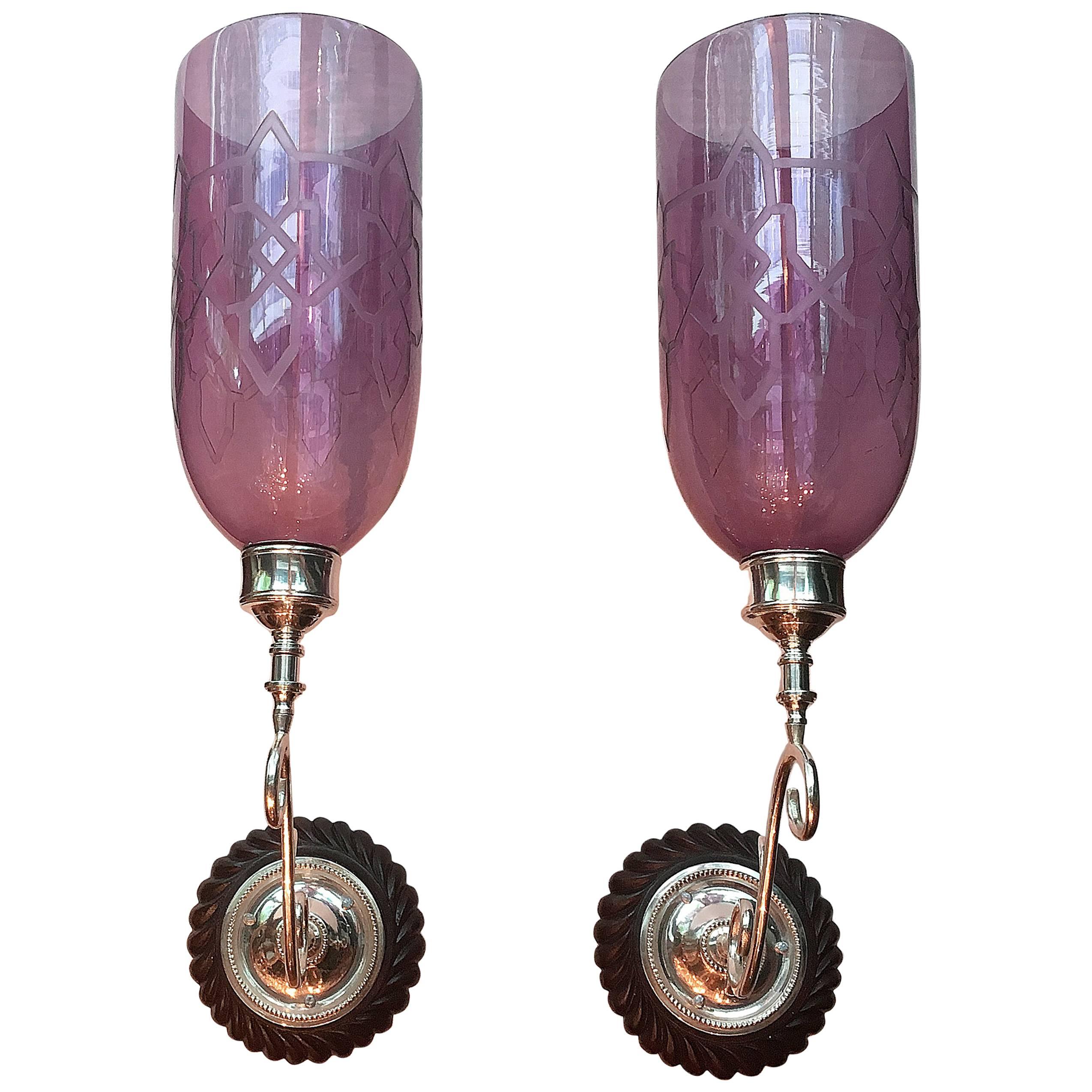 Set of Anglo Indian Amethyst Glass Sconces, Sold in Pairs 