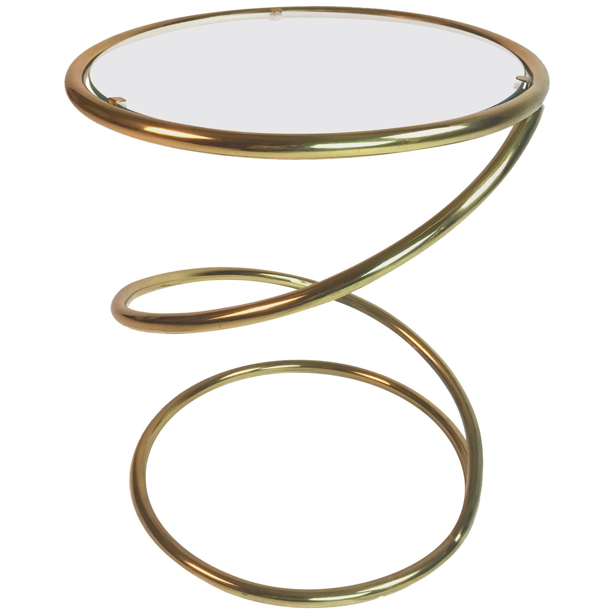 Pace Collection Brass and Glass Spring or Spiral Coffee or End Table