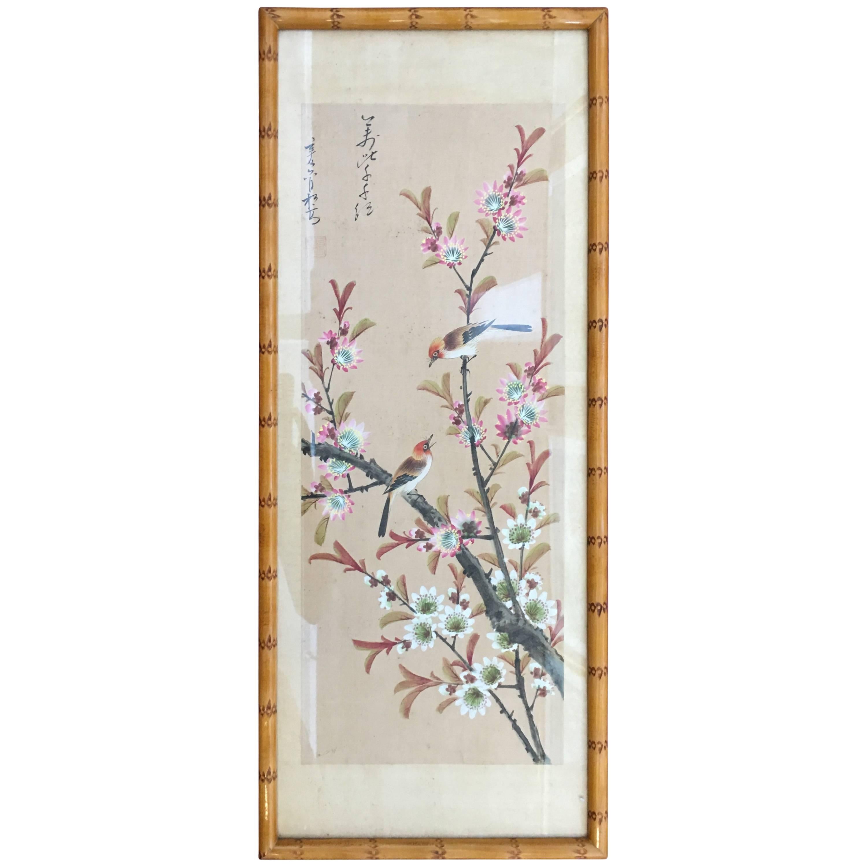 Japanese Hand-Painted Silk Panel Screen