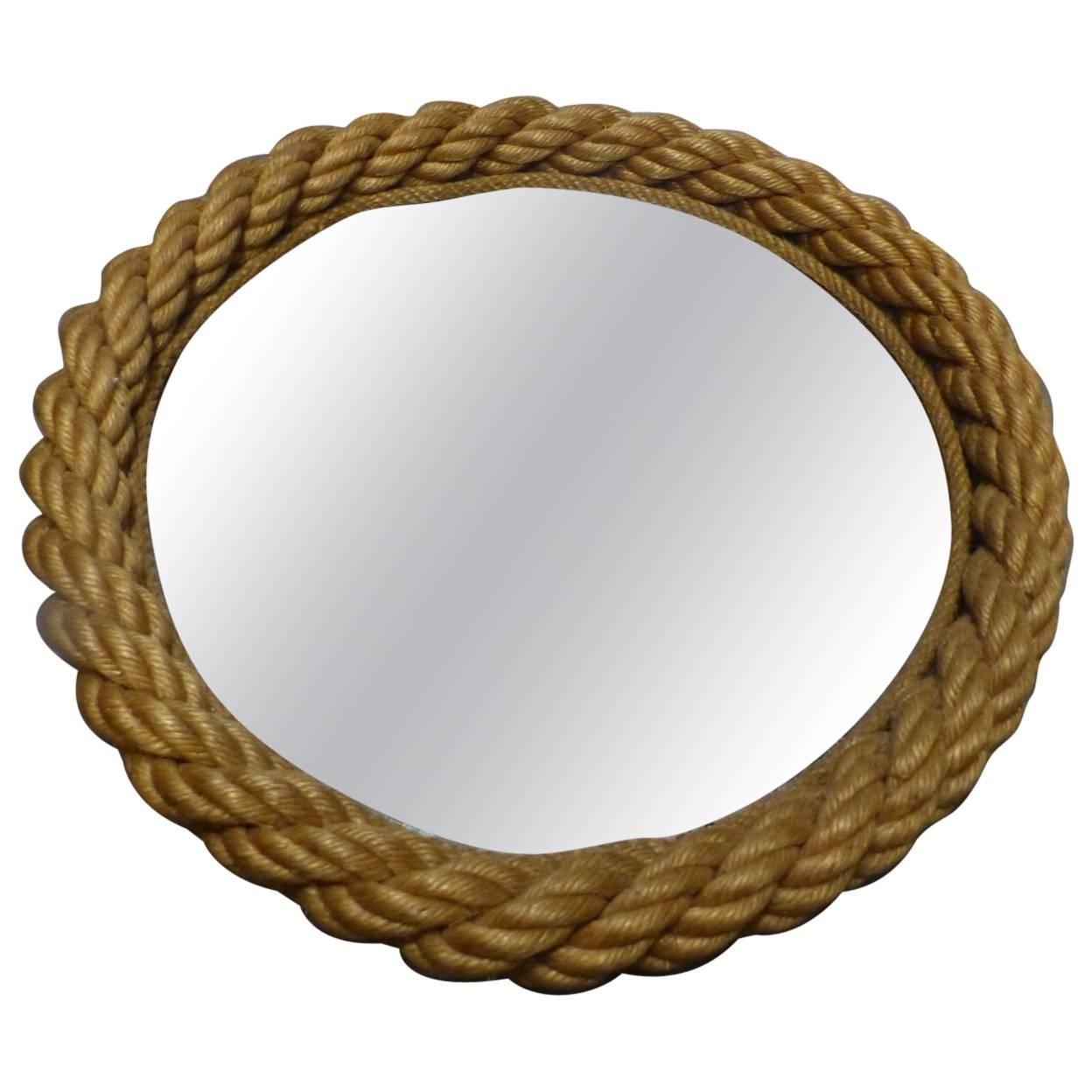 Beautiful Adrien Audoux and Frida Minet Rope Round Mirror, circa 1960 For Sale