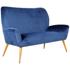 Sofa Spring Velvet Beech Wood Vintage Manufactured in Italy, 1950s 11