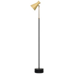 lamp in swedish Floor Lamp in Brass and Black and Yellow Lacquered Metal Produced in Sweden