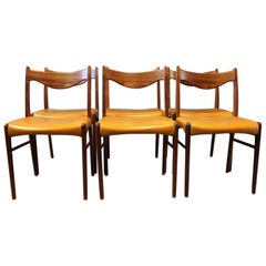 Set of Six Dining Chairs in Rosewood and Upholstered in Yellow Leather