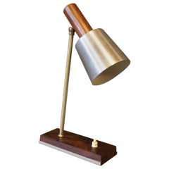 Small Table Lamp with Shade of Steel and Frame of Teak, Danish Design, 1960s