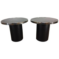 Design Institute of America DIA Black Glass and Chrome Side Table, Pair