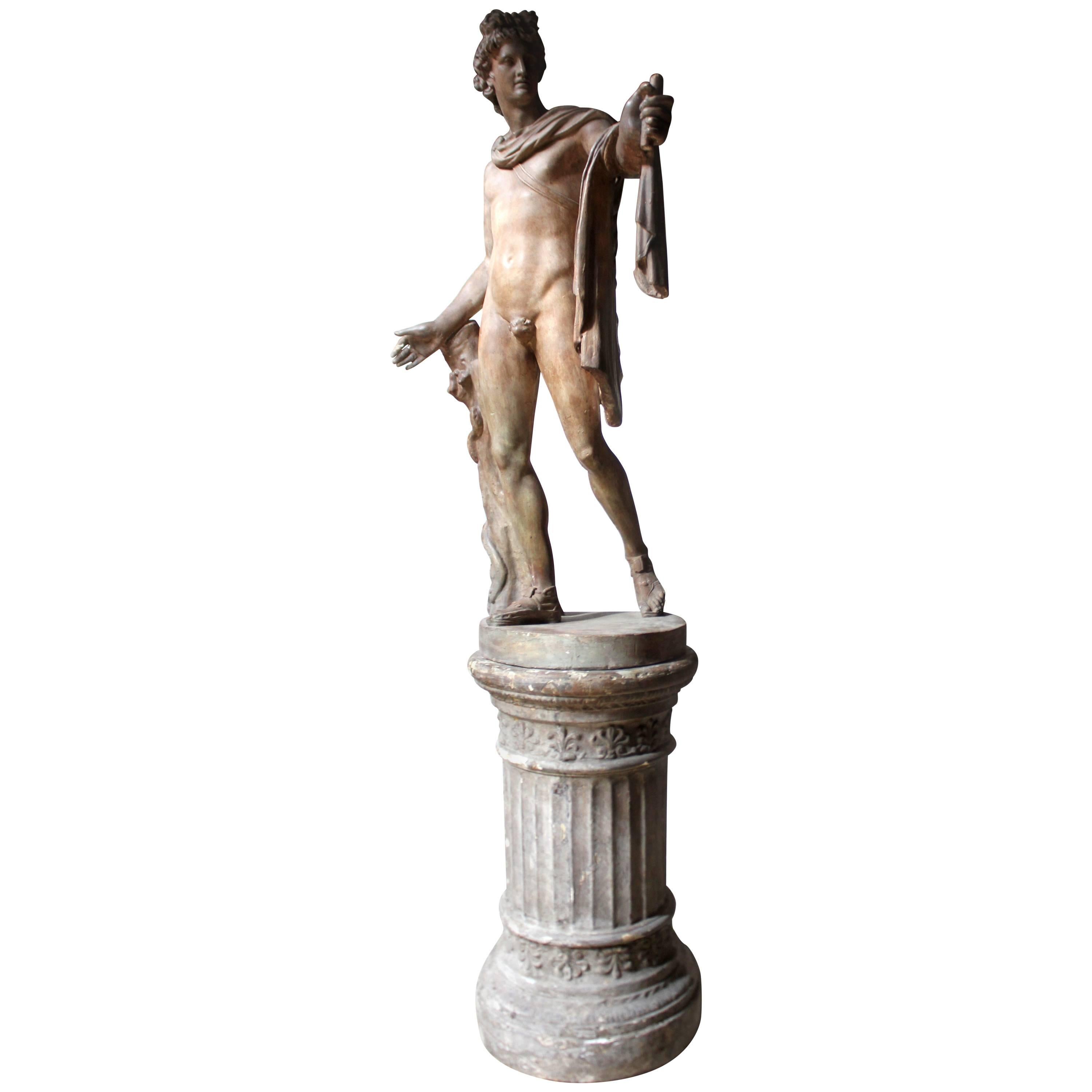 Plaster Figure of the Apollo Belvedere on Plinth Cast by Brucciani under the V&A