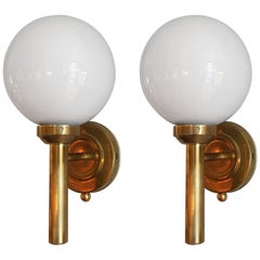 Pair of Mid-Century Brass and Glass Wall Lights
