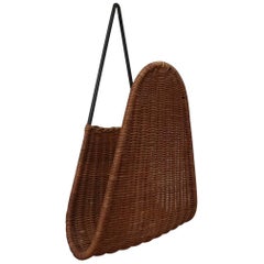 1950s Iron and Wicker Wall Hung Magazine Holder