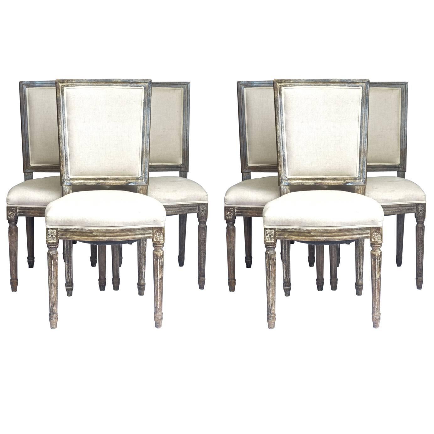 Gustavian Square Back Dining Chairs Set of Six Webbed Seats Mid-20th Century 