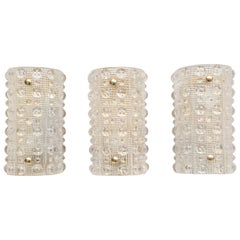 Set of Three Carl Fagerlund for Orrefors Sweden Crystal Wall Sconces, circa 1960