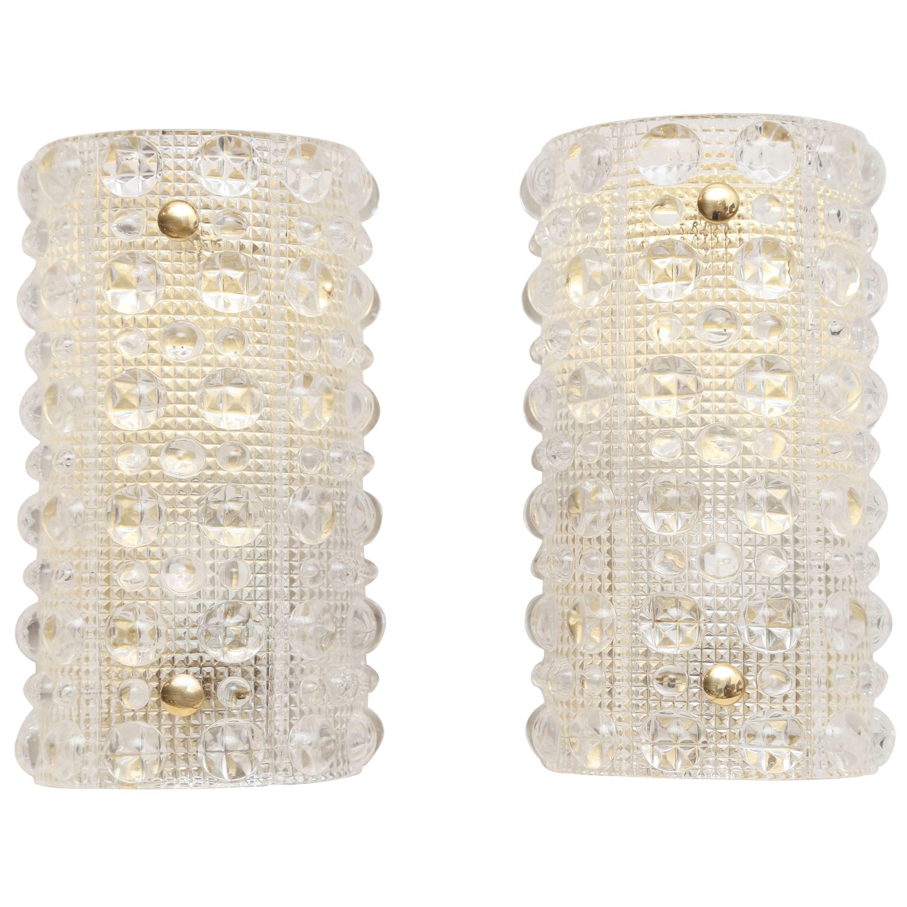 Pair of Carl Fagerlund for Orrefors Sweden Crystal Wall Sconces, circa 1960s For Sale