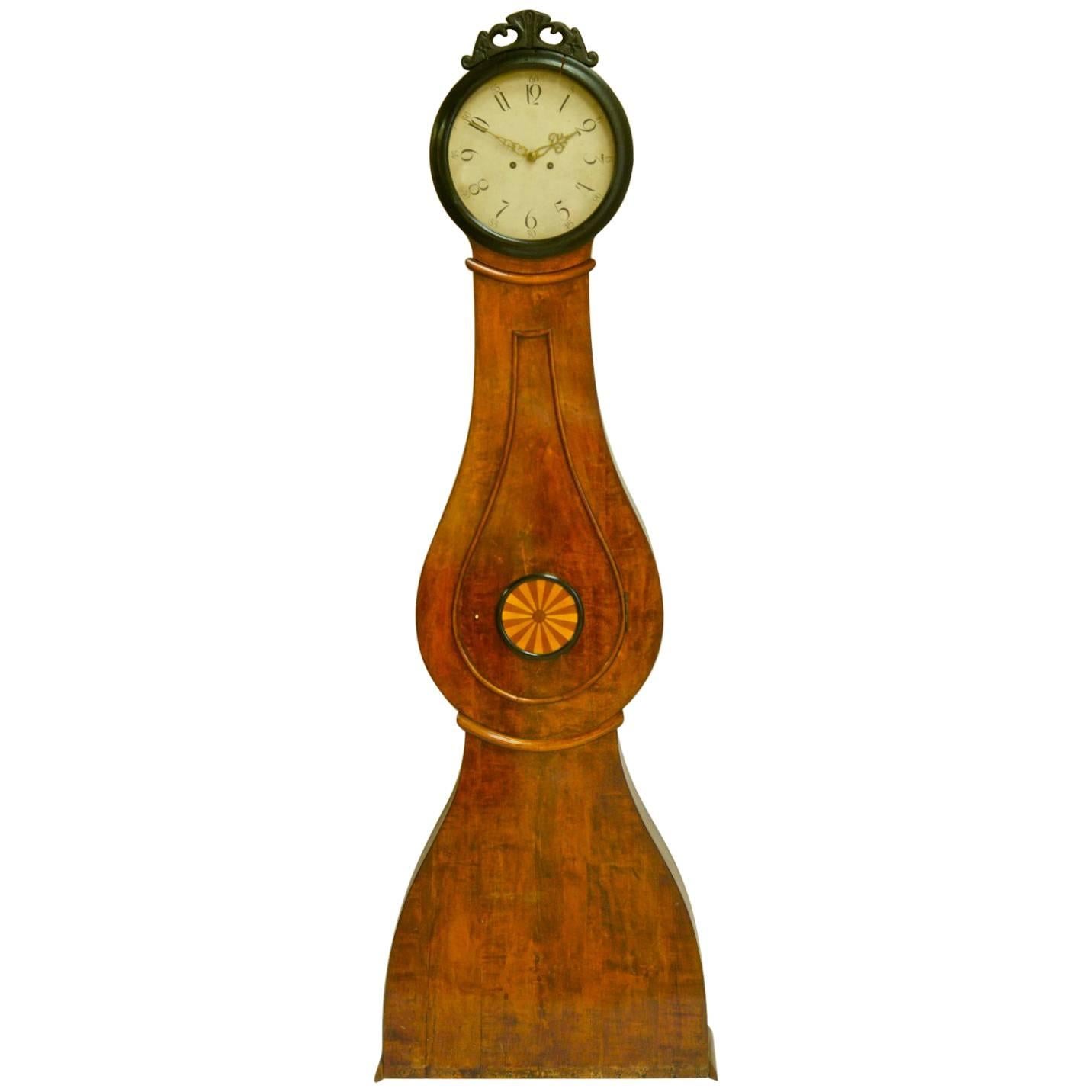 Swedish Biedermeier Mora Clock Carved Detail Ormolu Style 1800s French Polish