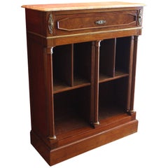 Antique 19th Century French Mahogany Bookcase of Narrow Proportion with Marble Top