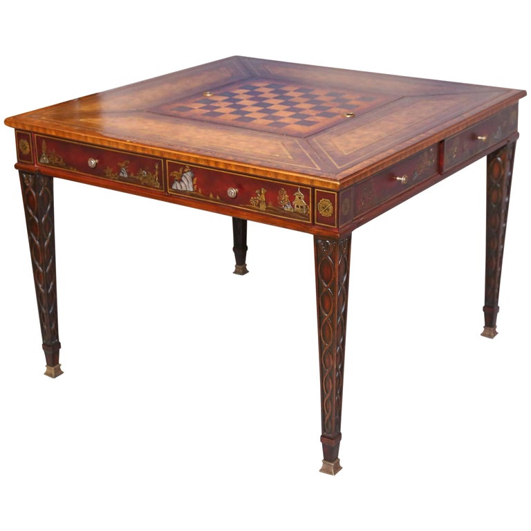 Maitland-Smith Mahogany Game Table with Play Boards at 1stdibs