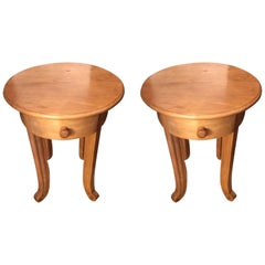 Simple Pair of Pine Round End Tables Nightstands 9