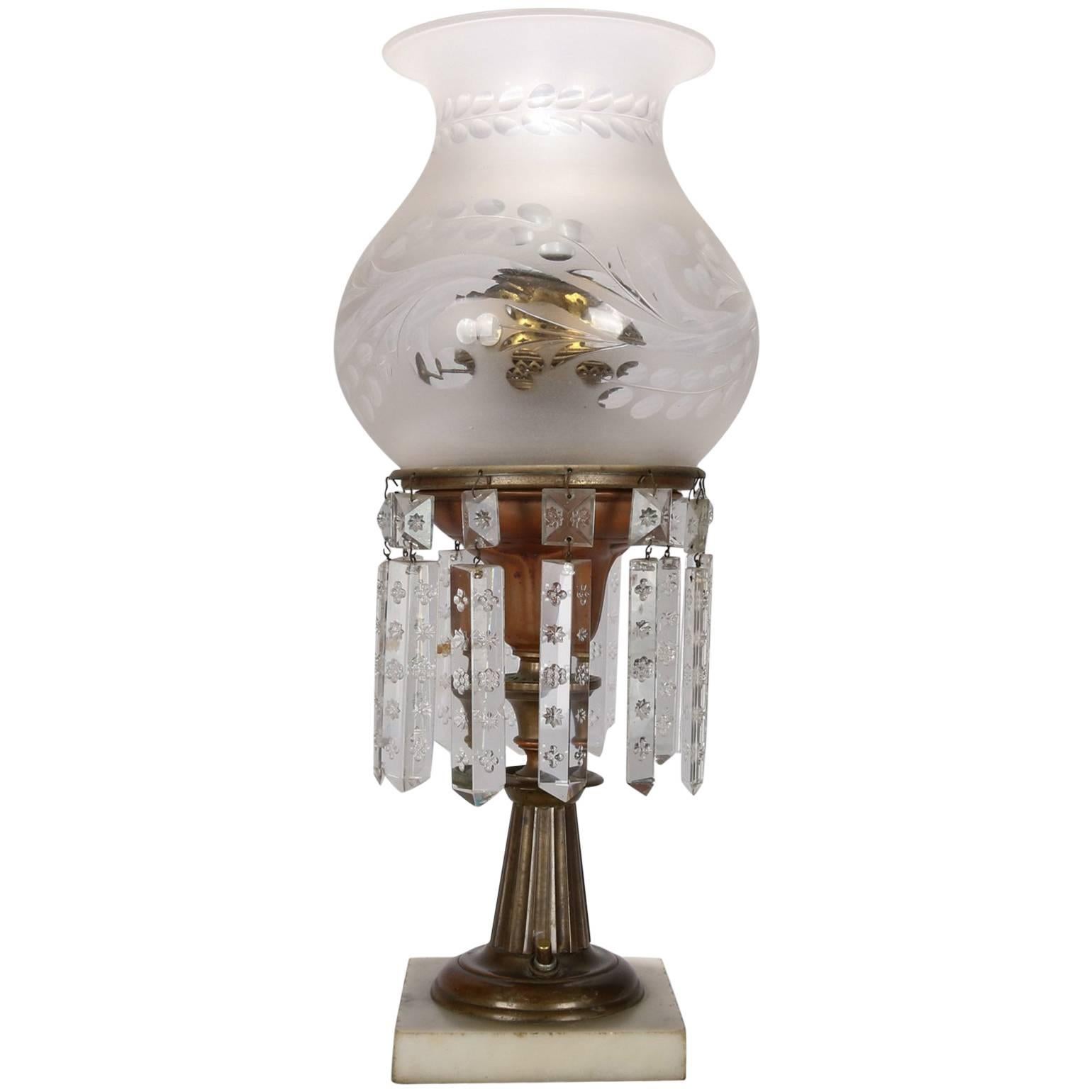 Antique Brass, Crystal & Marble Electrified Solar Table Lamp, The Arctic MB Co.