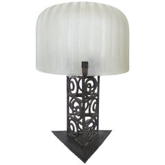 French Art Deco Iron and Glass Table Lamp