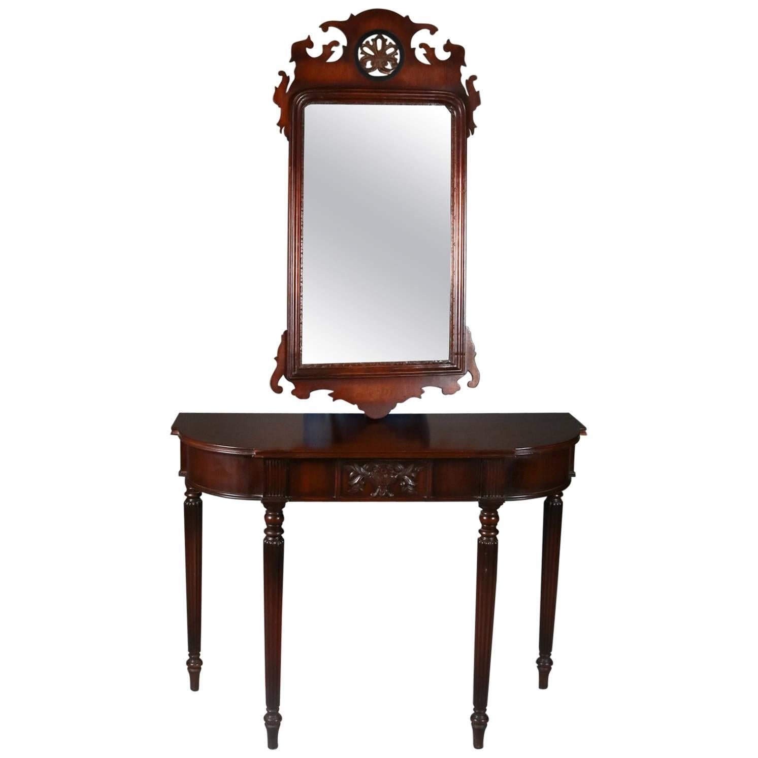 Carved Mahogany Console Table with Mirror by Elgin Simonds Co., circa 1900
