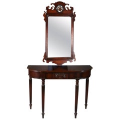 Used Carved Mahogany Console Table with Mirror by Elgin Simonds Co., circa 1900