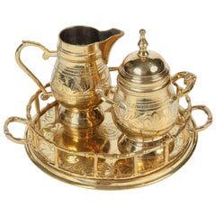 Vintage Engraved Brass Cream and Sugar Set