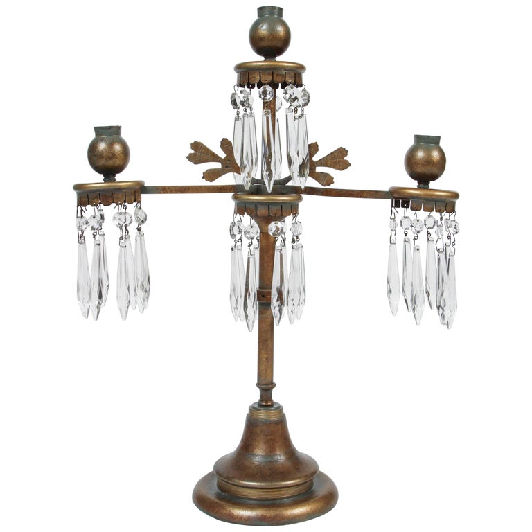 Vintage Metal ThreeArm Candelabra with Crystals For Sale at 1stDibs candelabra with crystals