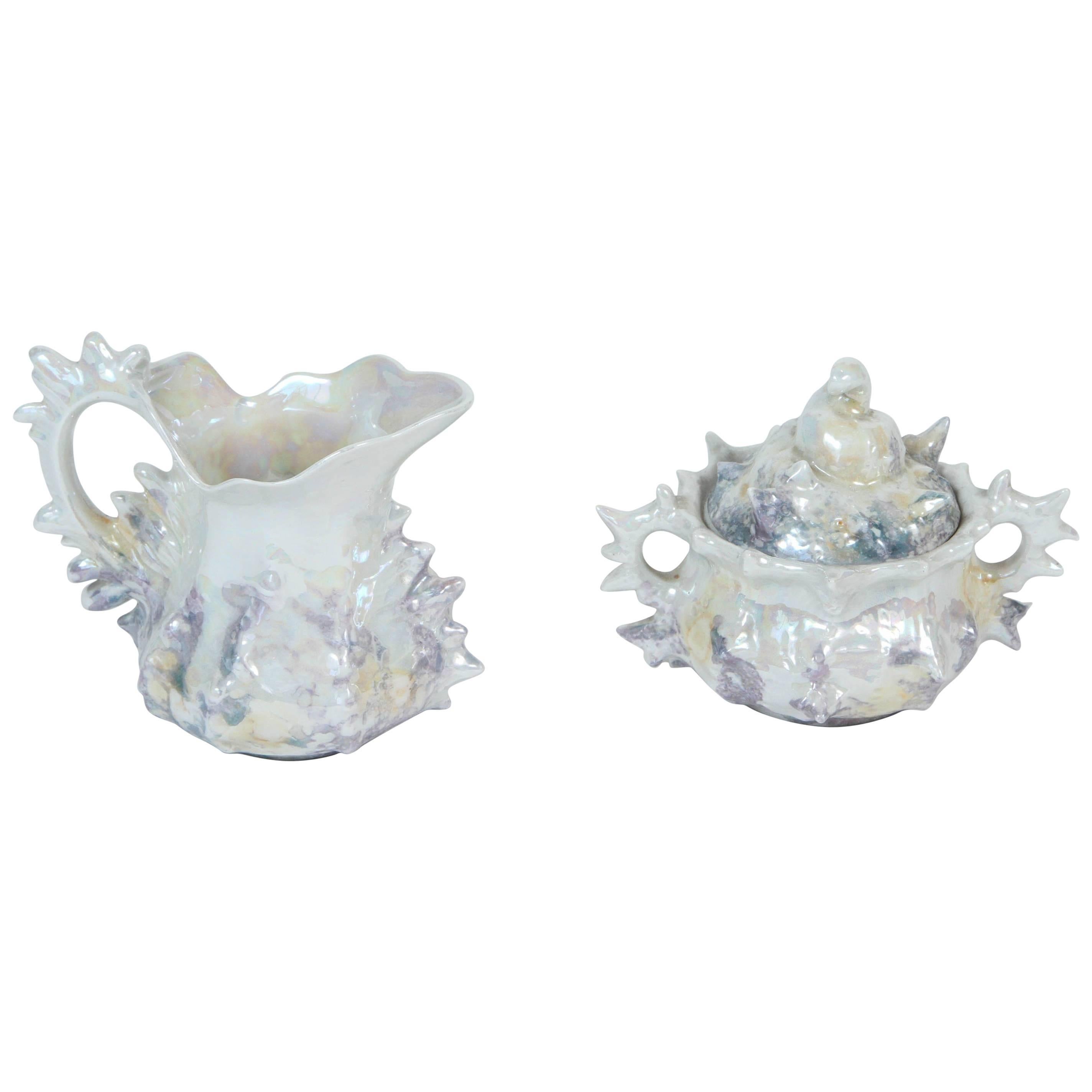 Vintage Porcelain Lusterware Cream and Sugar Set from Germany