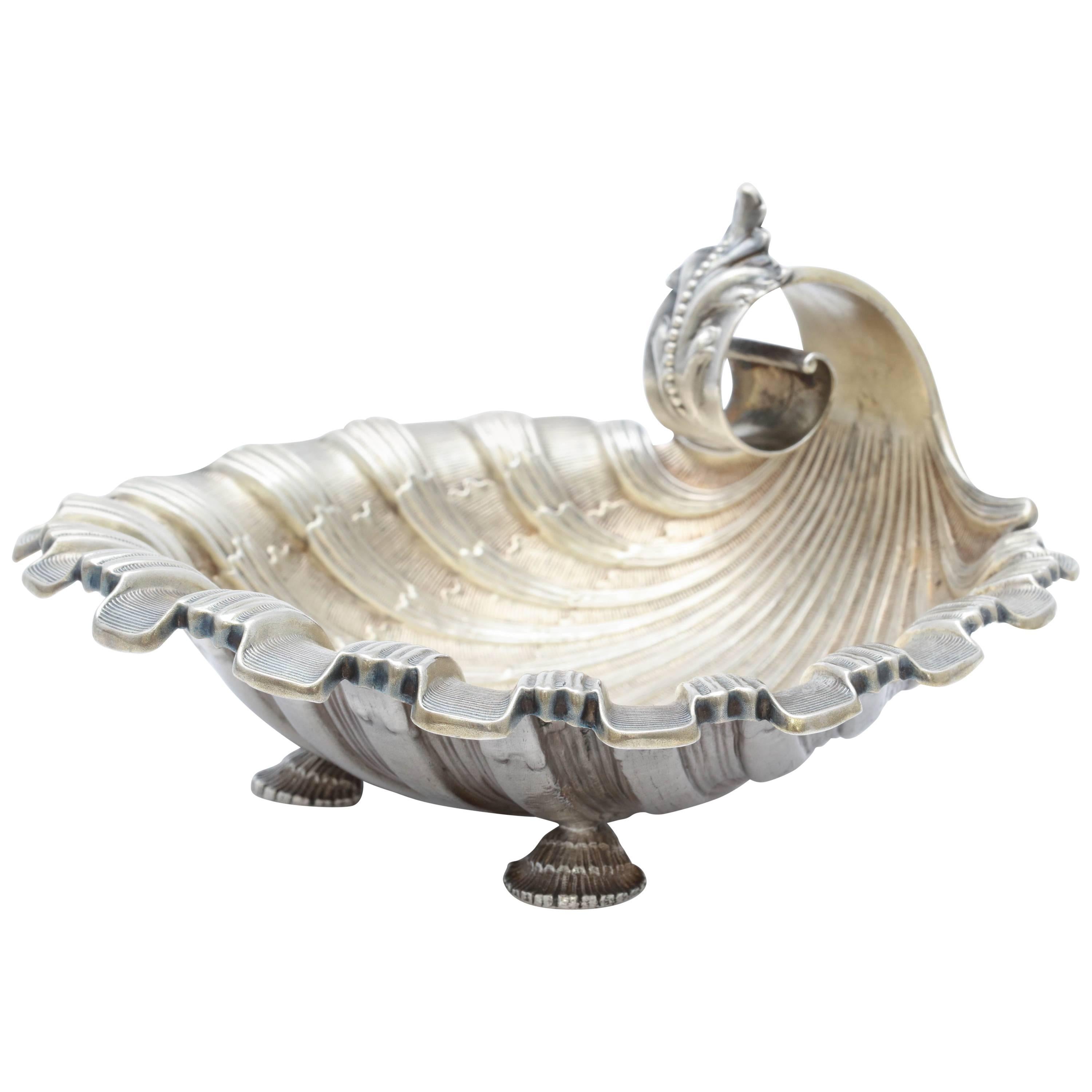  Art Nouveau Sterling Silver Gilt Footed Shell Form Dish
