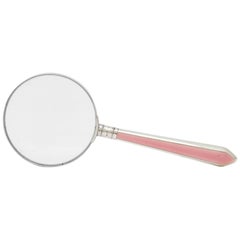 Art Deco Sterling Silver Handled, Pink Guilloche Enamel Magnifying Glass
