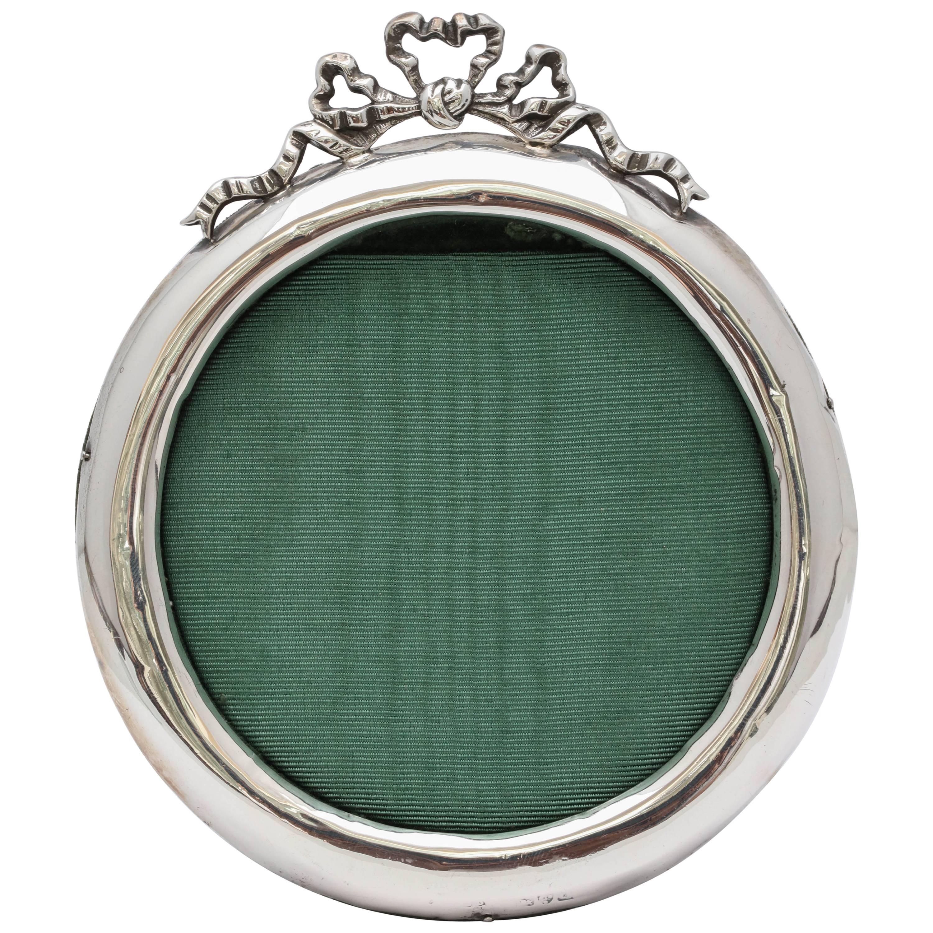 Victorian Sterling Silver Round Picture Frame with Bow Finial