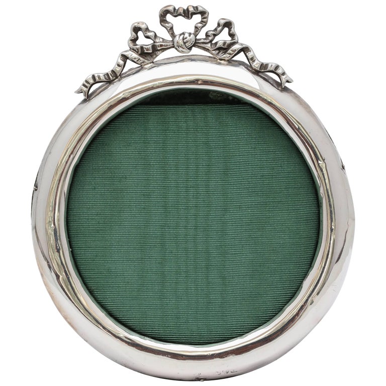 Victorian Sterling Silver Round Picture Frame with Bow Finial at 1stDibs