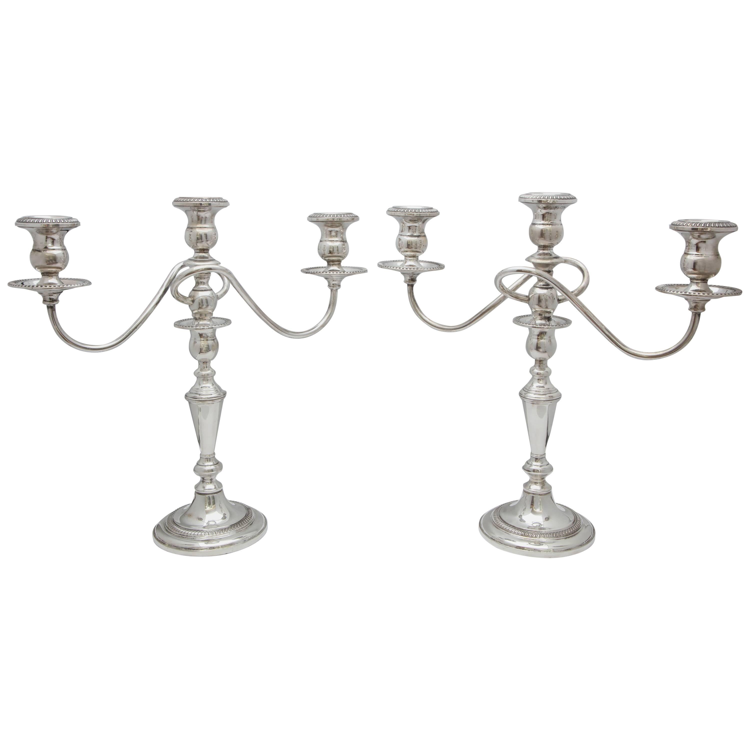 Pair of Empire-Style Sterling Silver Candelabra