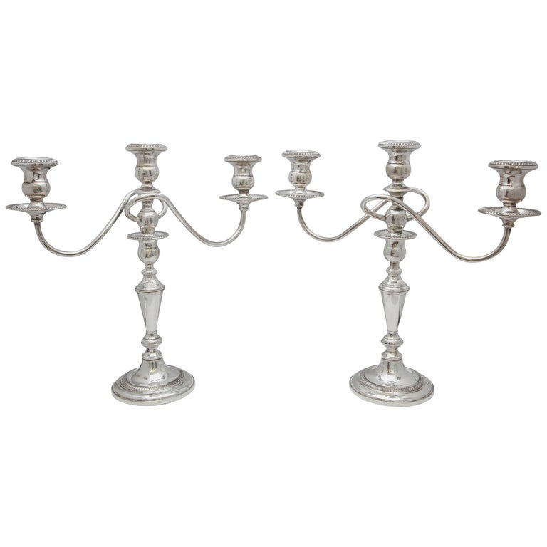Pair of EmpireStyle Sterling Silver Candelabra at 1stDibs