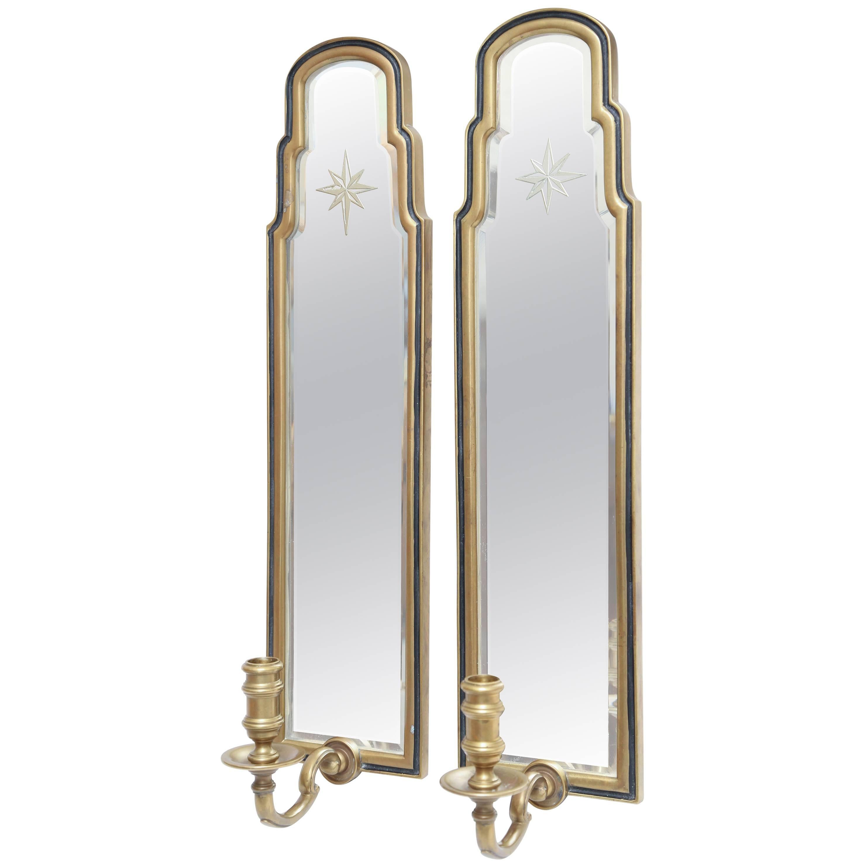 Pair of Etched Starburst Mirrored Sconces by Chapman