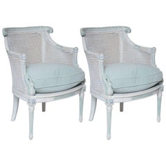 Pair of Carved Wood and Caned Swan Armchairs