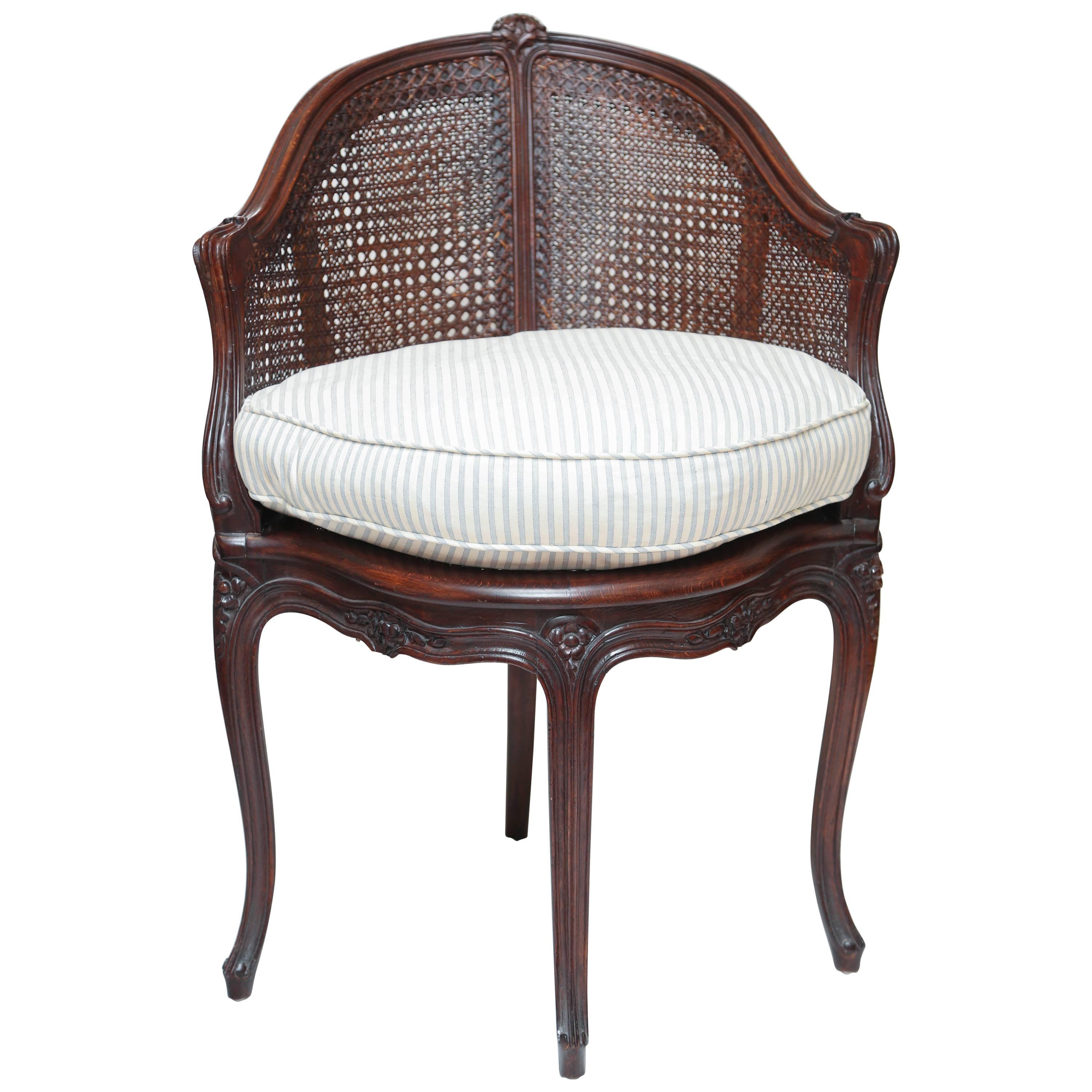 Louis XV Style Corner Double Caned French Armchair